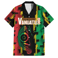 Vanuatu 46th Year Anniversary Family Matching Off Shoulder Maxi Dress and Hawaiian Shirt Tamtam Slit Drums Long God Yumi Stanap LT9 Dad's Shirt - Short Sleeve Black - Polynesian Pride