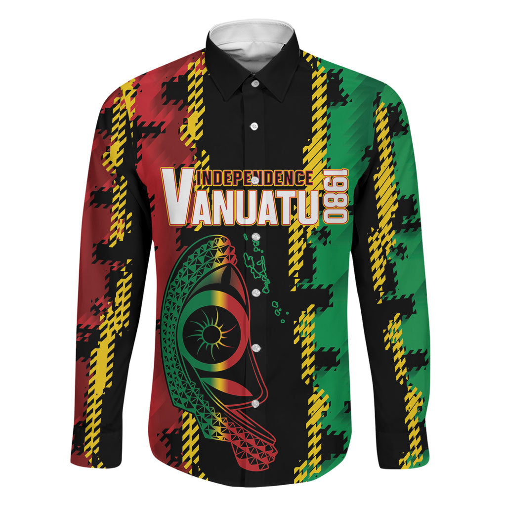 Vanuatu 46th Year Anniversary Family Matching Summer Maxi Dress and Hawaiian Shirt Tamtam Slit Drums Long God Yumi Stanap LT9 Dad's Shirt - Long Sleeve Black - Polynesian Pride
