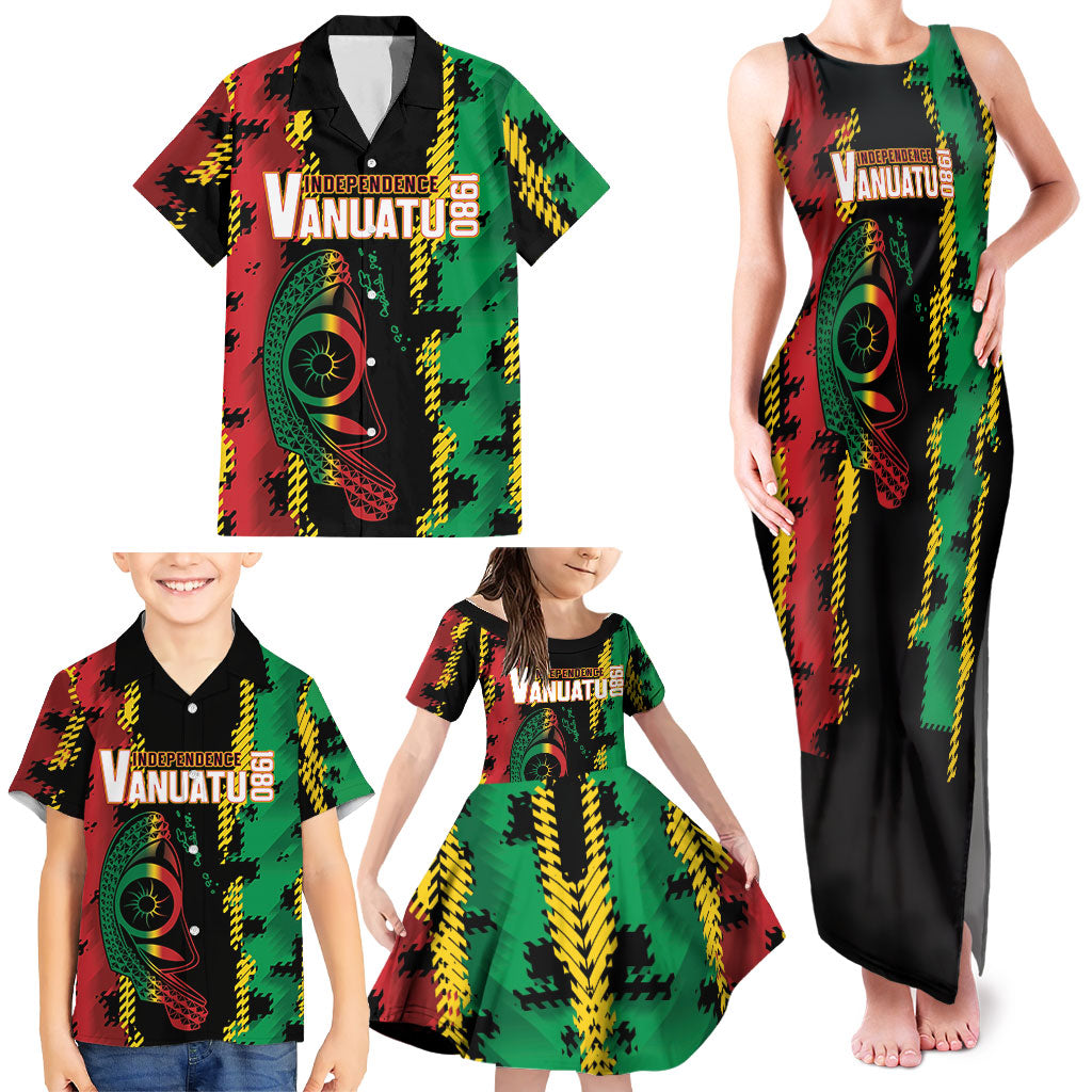 Vanuatu 46th Year Anniversary Family Matching Tank Maxi Dress and Hawaiian Shirt Tamtam Slit Drums Long God Yumi Stanap LT9 - Polynesian Pride
