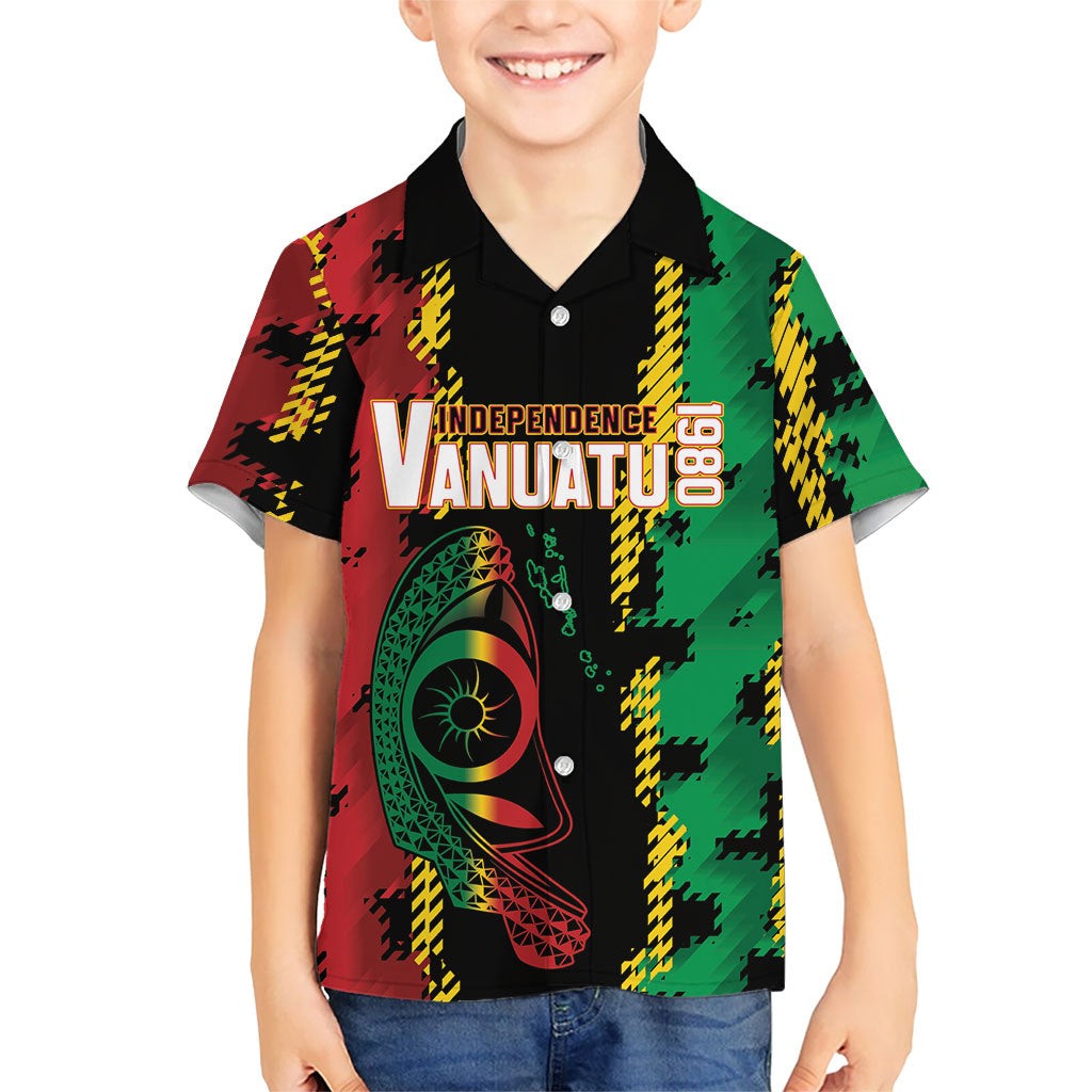 Vanuatu 46th Year Anniversary Family Matching Tank Maxi Dress and Hawaiian Shirt Tamtam Slit Drums Long God Yumi Stanap LT9 Son's Shirt Black - Polynesian Pride