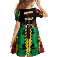Vanuatu 46th Year Anniversary Kid Short Sleeve Dress Tamtam Slit Drums Long God Yumi Stanap