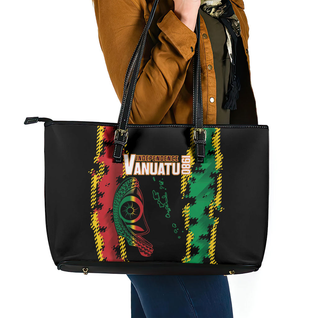 Vanuatu 46th Year Anniversary Leather Tote Bag Tamtam Slit Drums Long God Yumi Stanap