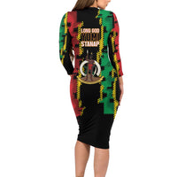 Vanuatu 46th Year Anniversary Long Sleeve Bodycon Dress Tamtam Slit Drums Long God Yumi Stanap