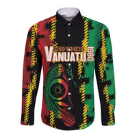 Vanuatu 46th Year Anniversary Long Sleeve Button Shirt Tamtam Slit Drums Long God Yumi Stanap