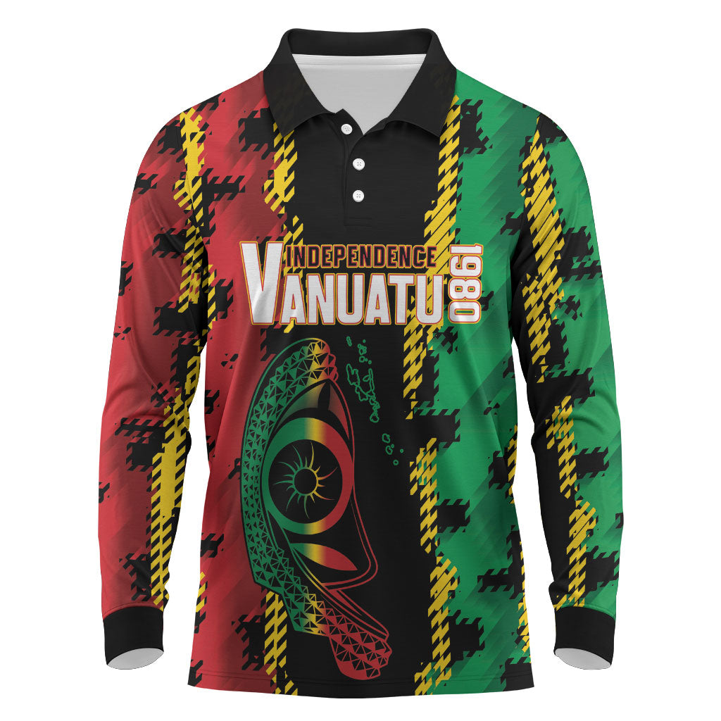 Vanuatu 46th Year Anniversary Long Sleeve Polo Shirt Tamtam Slit Drums Long God Yumi Stanap