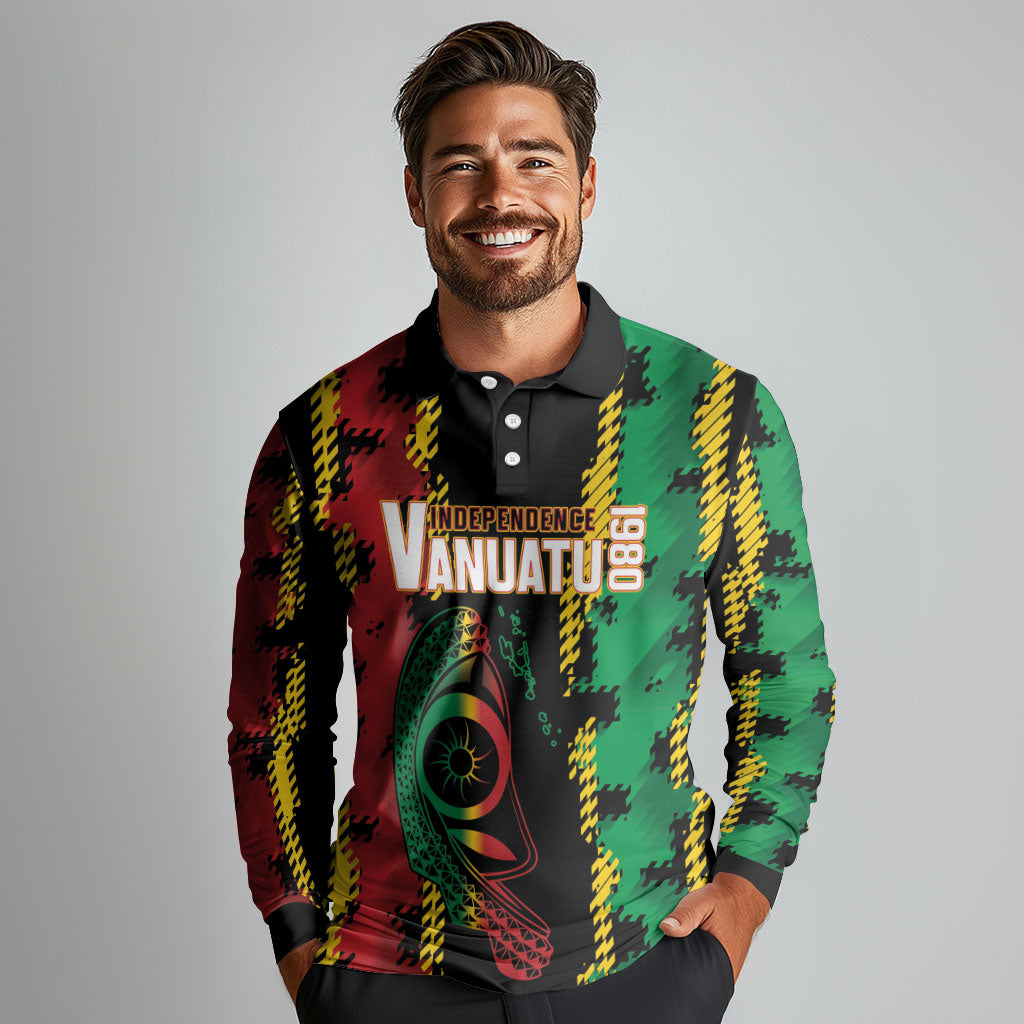 Vanuatu 46th Year Anniversary Long Sleeve Polo Shirt Tamtam Slit Drums Long God Yumi Stanap