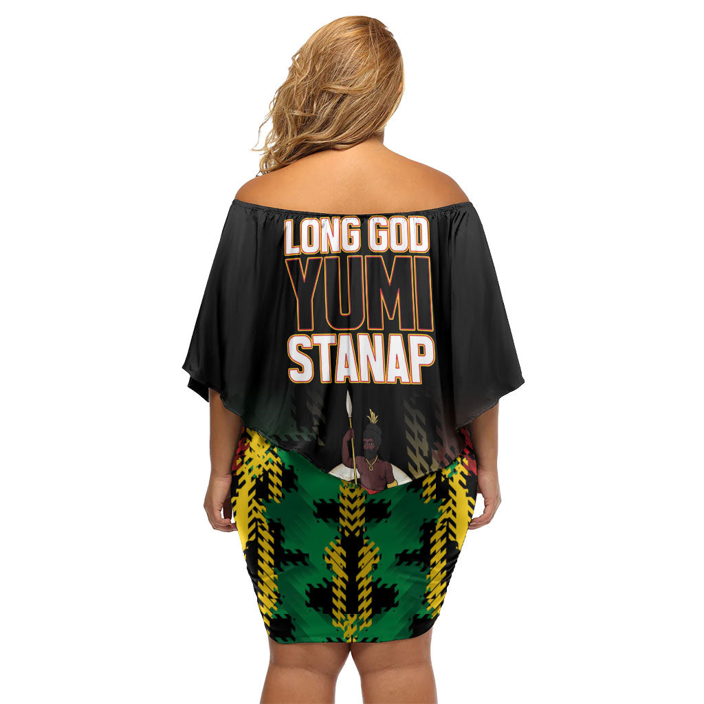 Vanuatu 46th Year Anniversary Off Shoulder Short Dress Tamtam Slit Drums Long God Yumi Stanap