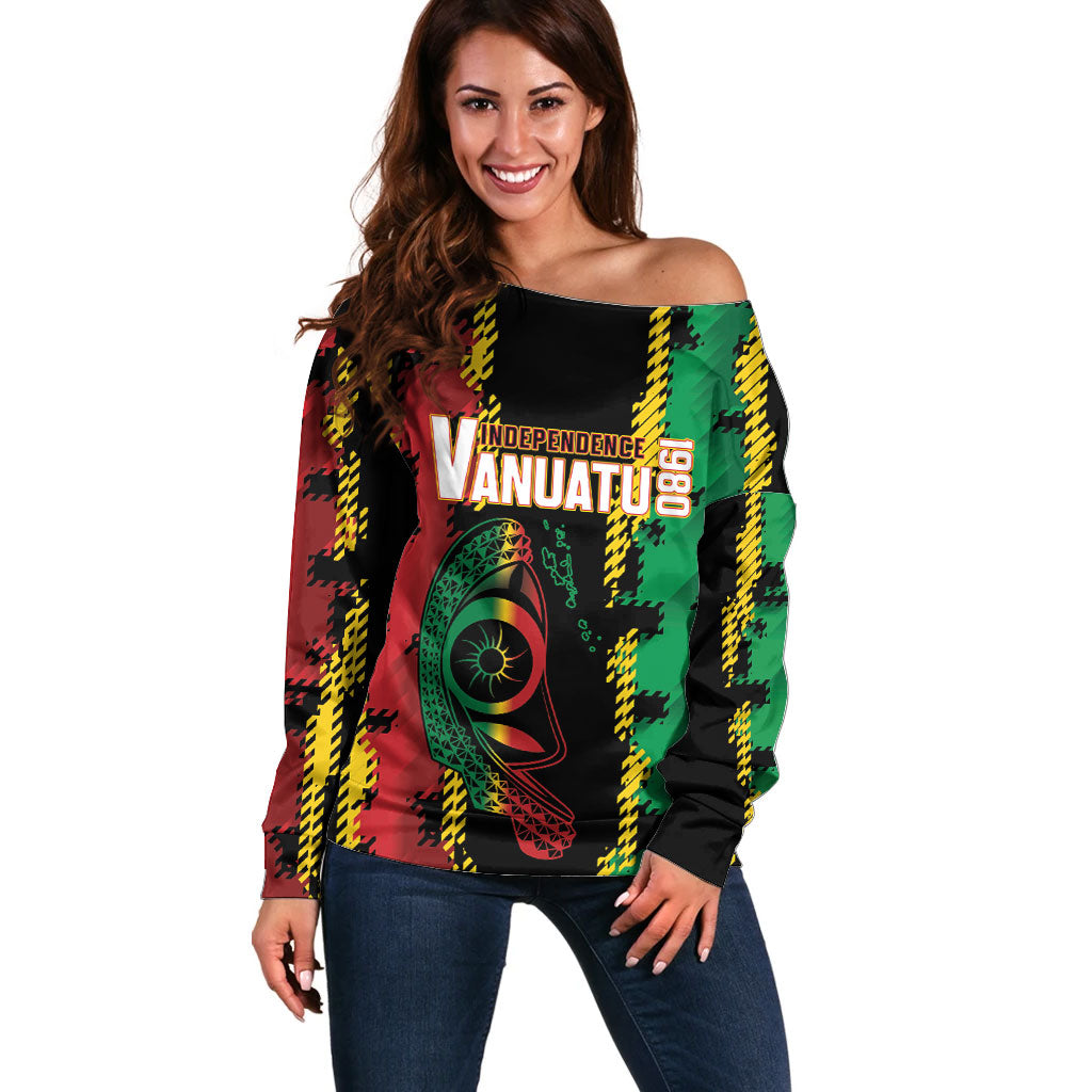 Vanuatu 46th Year Anniversary Off Shoulder Sweater Tamtam Slit Drums Long God Yumi Stanap