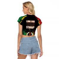 Vanuatu 46th Year Anniversary Raglan Cropped T Shirt Tamtam Slit Drums Long God Yumi Stanap