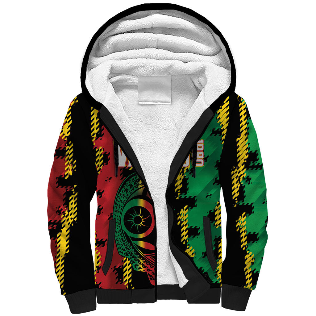 Vanuatu 46th Year Anniversary Sherpa Hoodie Tamtam Slit Drums Long God Yumi Stanap