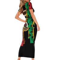 Vanuatu 46th Year Anniversary Short Sleeve Bodycon Dress Tamtam Slit Drums Long God Yumi Stanap