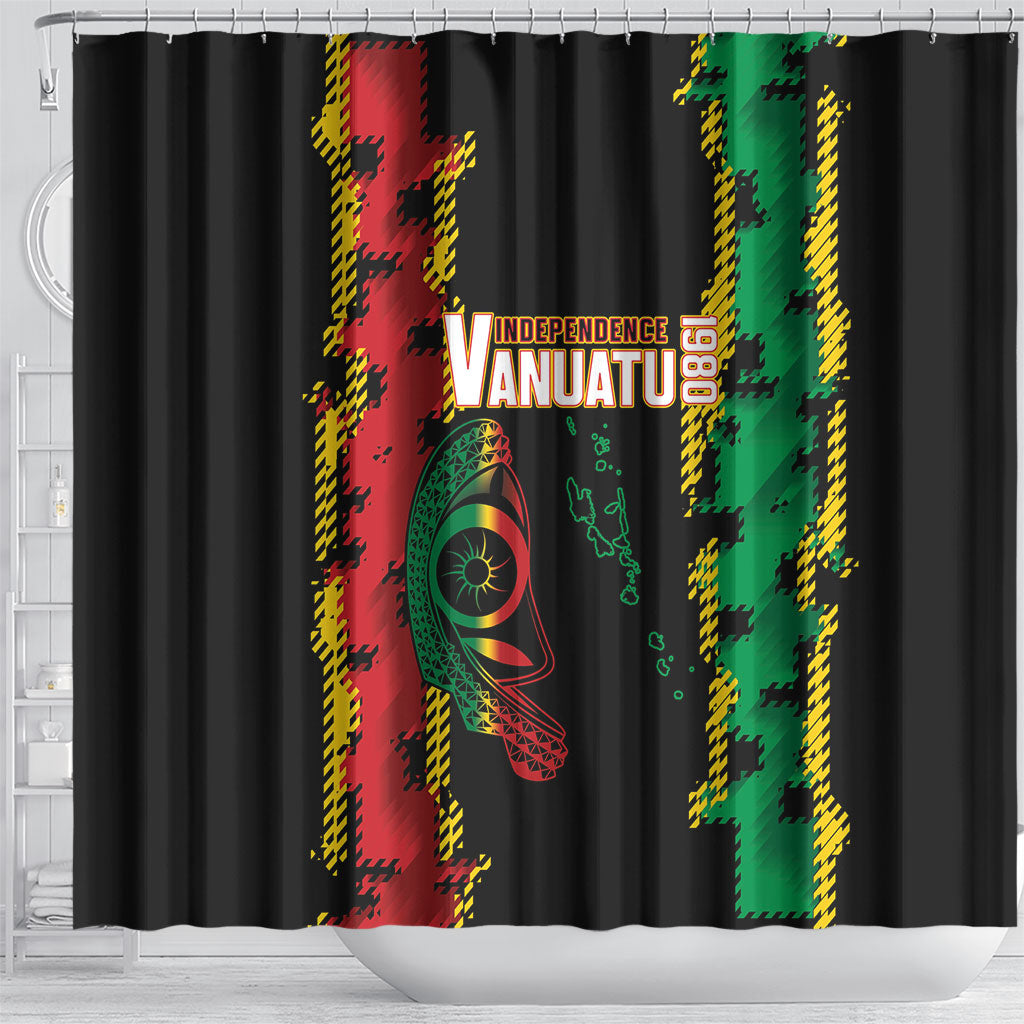 Vanuatu 46th Year Anniversary Shower Curtain Tamtam Slit Drums Long God Yumi Stanap