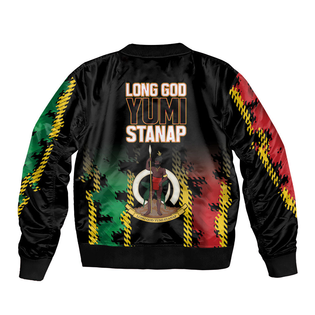 Vanuatu 46th Year Anniversary Sleeve Zip Bomber Jacket Tamtam Slit Drums Long God Yumi Stanap
