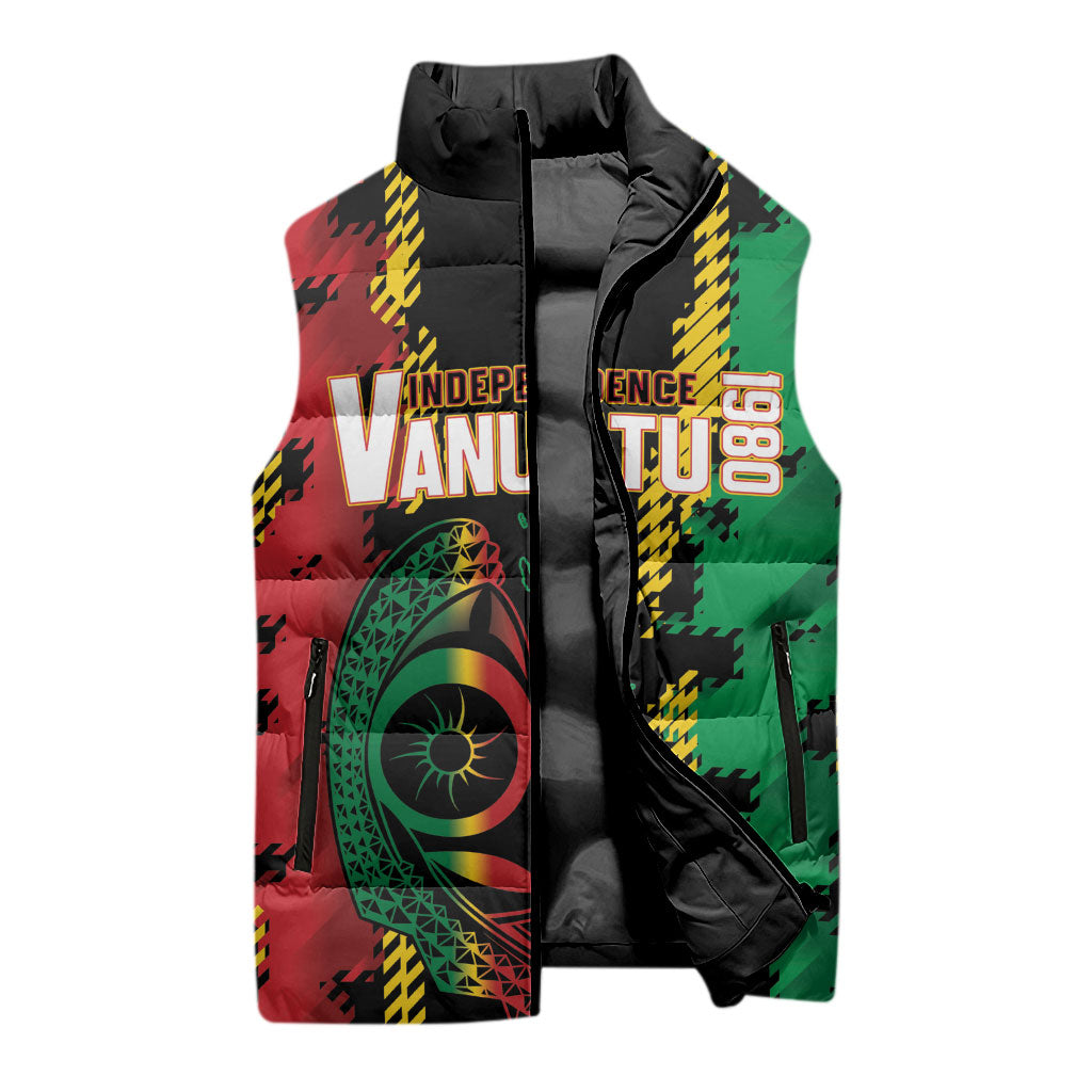 Vanuatu 46th Year Anniversary Sleeveless Puffer Jacket Tamtam Slit Drums Long God Yumi Stanap