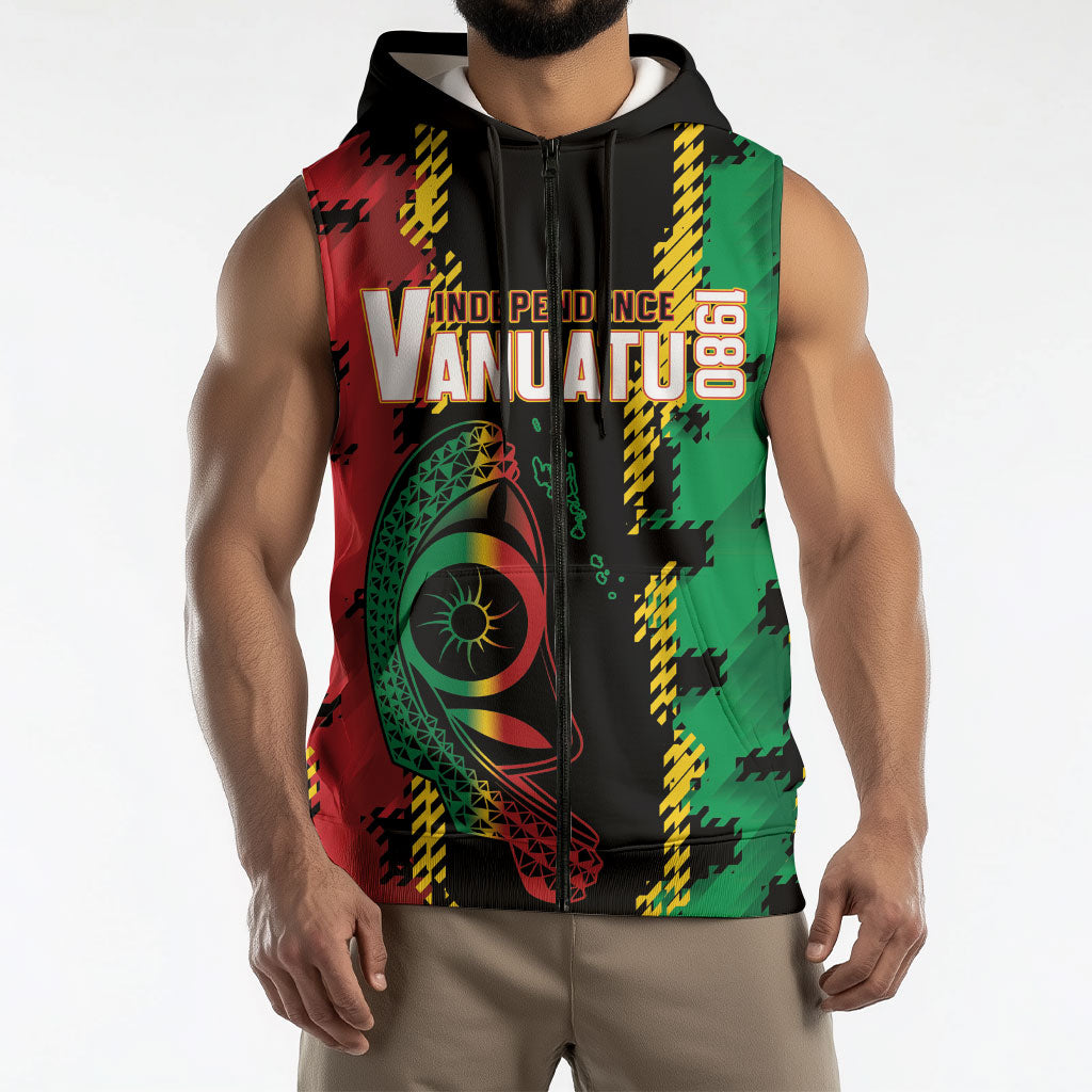 Vanuatu 46th Year Anniversary Sleeveless Zip Hoodie Tamtam Slit Drums Long God Yumi Stanap