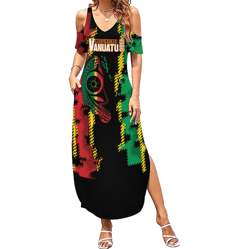 Vanuatu 46th Year Anniversary Summer Maxi Dress Tamtam Slit Drums Long God Yumi Stanap