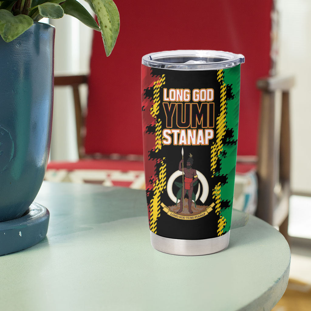 Vanuatu 46th Year Anniversary Tumbler Cup Tamtam Slit Drums Long God Yumi Stanap