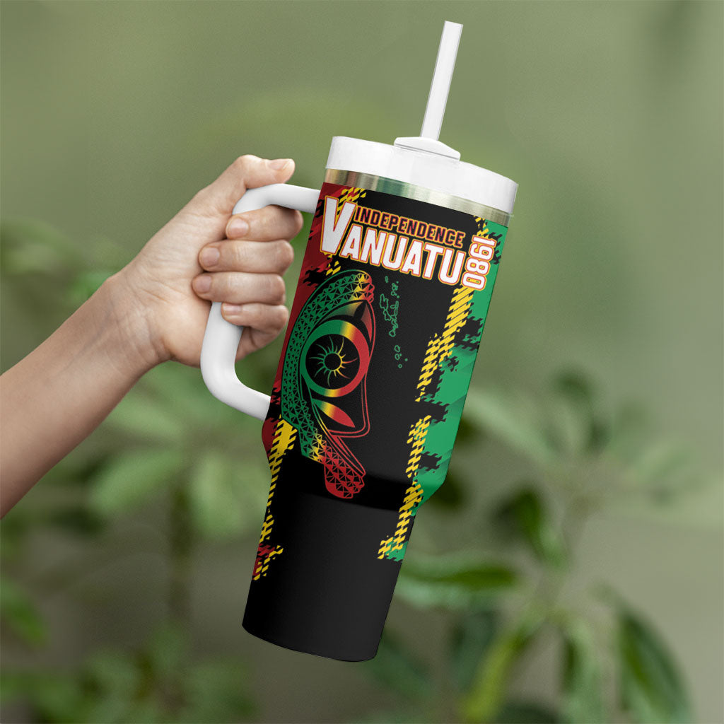 Vanuatu 46th Year Anniversary Tumbler With Handle Tamtam Slit Drums Long God Yumi Stanap