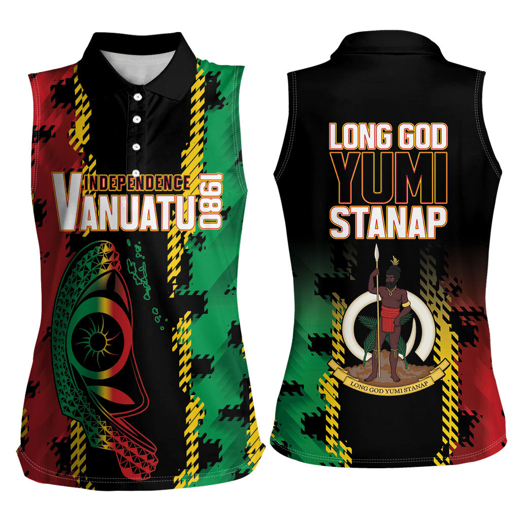 Vanuatu 46th Year Anniversary Women Sleeveless Polo Shirt Tamtam Slit Drums Long God Yumi Stanap LT9 - Polynesian Pride