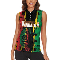 Vanuatu 46th Year Anniversary Women Sleeveless Polo Shirt Tamtam Slit Drums Long God Yumi Stanap LT9 - Polynesian Pride
