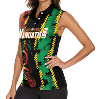 Vanuatu 46th Year Anniversary Women Sleeveless Polo Shirt Tamtam Slit Drums Long God Yumi Stanap LT9 - Polynesian Pride