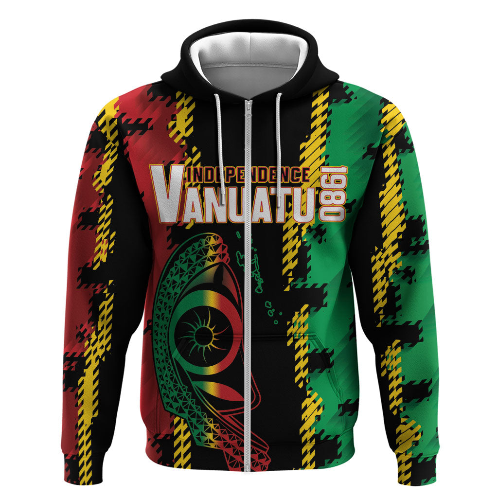 Vanuatu 46th Year Anniversary Zip Hoodie Tamtam Slit Drums Long God Yumi Stanap