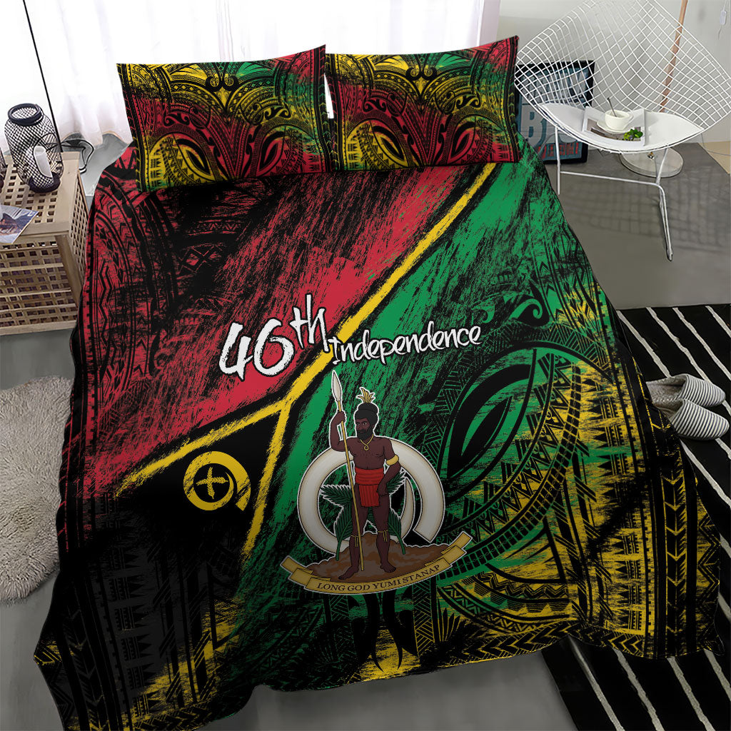 Vanuatu 46th Year Anniversary Bedding Set Vintage Grunge Vanuatu Flag Heritage