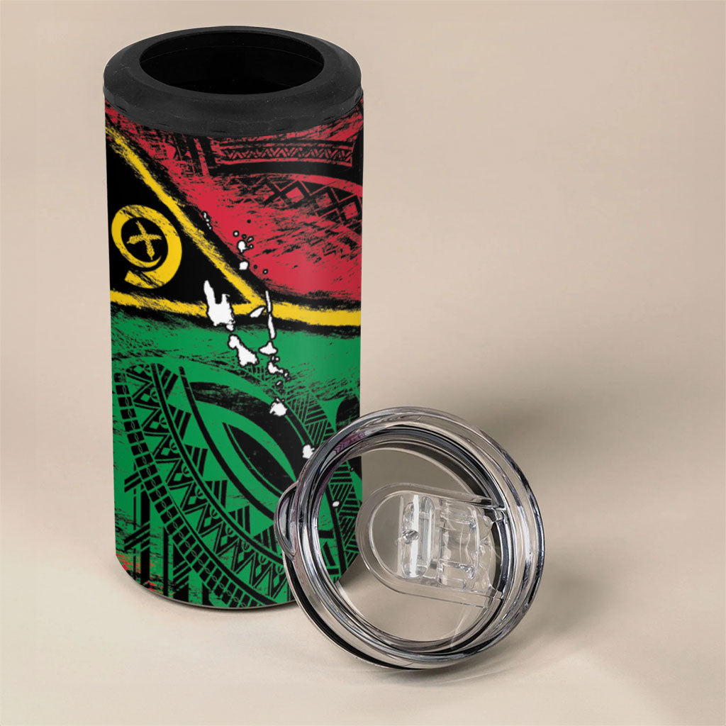 Vanuatu 46th Year Anniversary 4 in 1 Can Cooler Tumbler Vintage Grunge Vanuatu Flag Heritage
