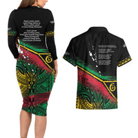 Vanuatu 46th Year Anniversary Couples Matching Long Sleeve Bodycon Dress and Hawaiian Shirt Vintage Grunge Vanuatu Flag Heritage LT9 - Polynesian Pride