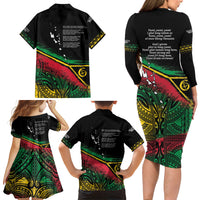 Vanuatu 46th Year Anniversary Family Matching Long Sleeve Bodycon Dress and Hawaiian Shirt Vintage Grunge Vanuatu Flag Heritage LT9 - Polynesian Pride