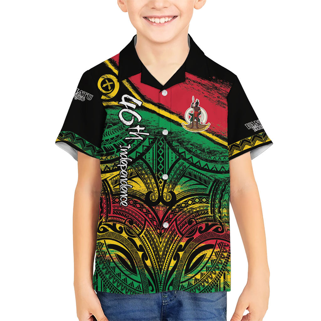 Vanuatu 46th Year Anniversary Family Matching Long Sleeve Bodycon Dress and Hawaiian Shirt Vintage Grunge Vanuatu Flag Heritage LT9 Son's Shirt Black - Polynesian Pride