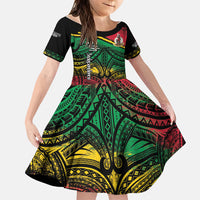 Vanuatu 46th Year Anniversary Family Matching Mermaid Dress and Hawaiian Shirt Vintage Grunge Vanuatu Flag Heritage LT9 Daughter's Dress Black - Polynesian Pride