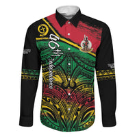 Vanuatu 46th Year Anniversary Family Matching Mermaid Dress and Hawaiian Shirt Vintage Grunge Vanuatu Flag Heritage LT9 Dad's Shirt - Long Sleeve Black - Polynesian Pride