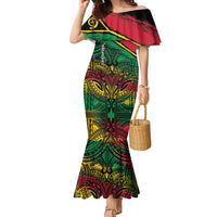 Vanuatu 46th Year Anniversary Family Matching Mermaid Dress and Hawaiian Shirt Vintage Grunge Vanuatu Flag Heritage LT9 Mom's Dress Black - Polynesian Pride