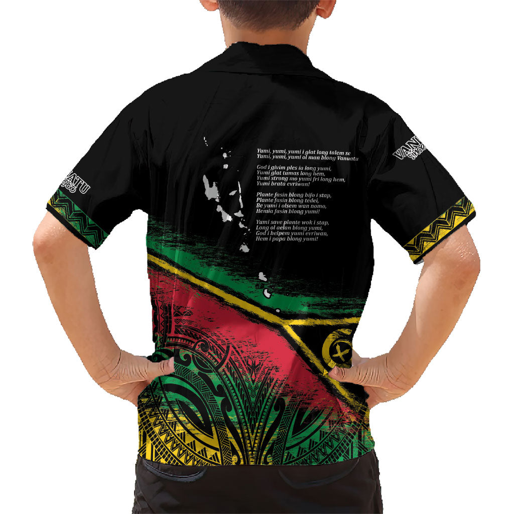 Vanuatu 46th Year Anniversary Family Matching Off Shoulder Short Dress and Hawaiian Shirt Vintage Grunge Vanuatu Flag Heritage LT9 - Polynesian Pride