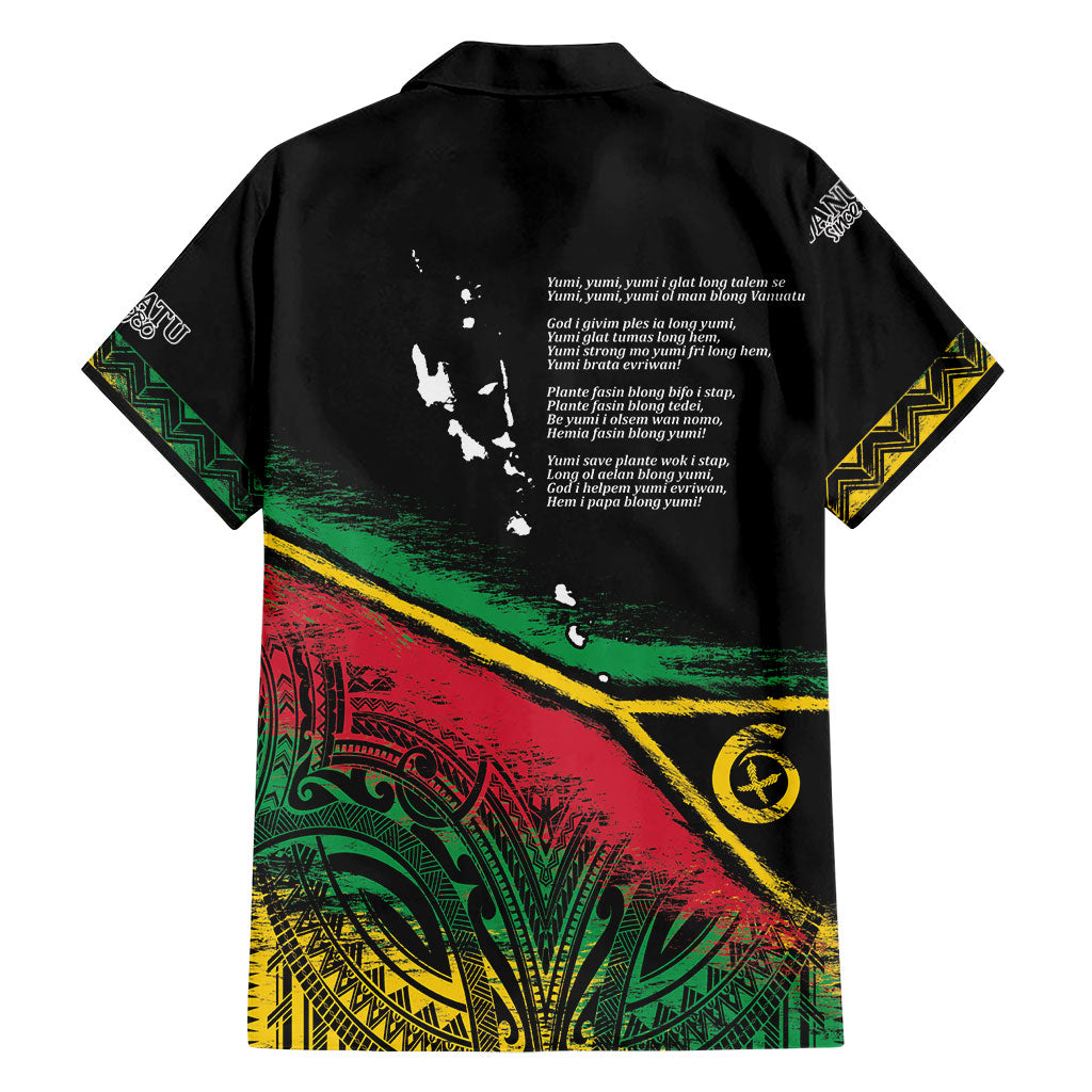 Vanuatu 46th Year Anniversary Family Matching Off Shoulder Short Dress and Hawaiian Shirt Vintage Grunge Vanuatu Flag Heritage LT9 - Polynesian Pride
