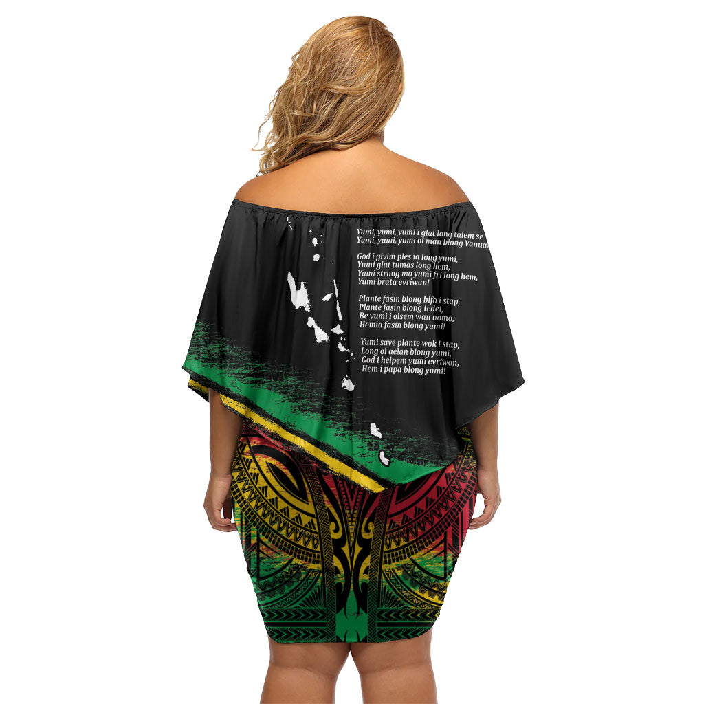 Vanuatu 46th Year Anniversary Family Matching Off Shoulder Short Dress and Hawaiian Shirt Vintage Grunge Vanuatu Flag Heritage LT9 - Polynesian Pride