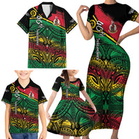 Vanuatu 46th Year Anniversary Family Matching Short Sleeve Bodycon Dress and Hawaiian Shirt Vintage Grunge Vanuatu Flag Heritage LT9 - Polynesian Pride