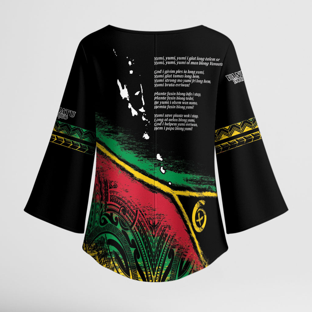 Vanuatu 46th Year Anniversary Kimono Sleeve Blouse Vintage Grunge Vanuatu Flag Heritage