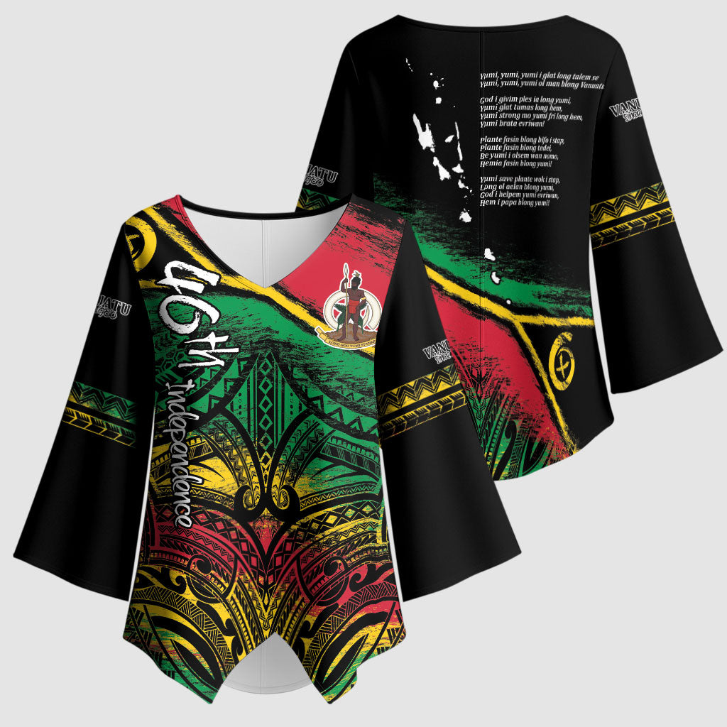 Vanuatu 46th Year Anniversary Kimono Sleeve Blouse Vintage Grunge Vanuatu Flag Heritage