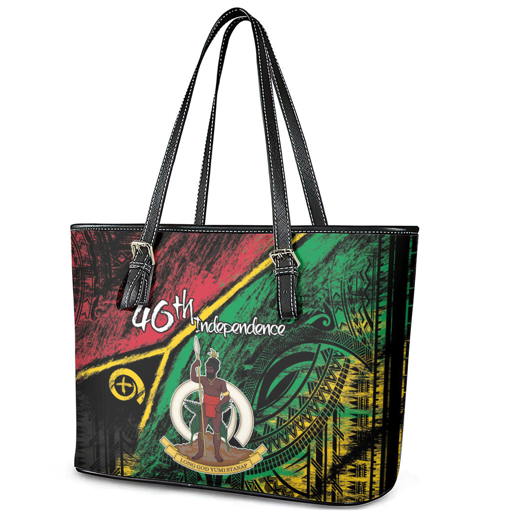 Vanuatu 46th Year Anniversary Leather Tote Bag Vintage Grunge Vanuatu Flag Heritage