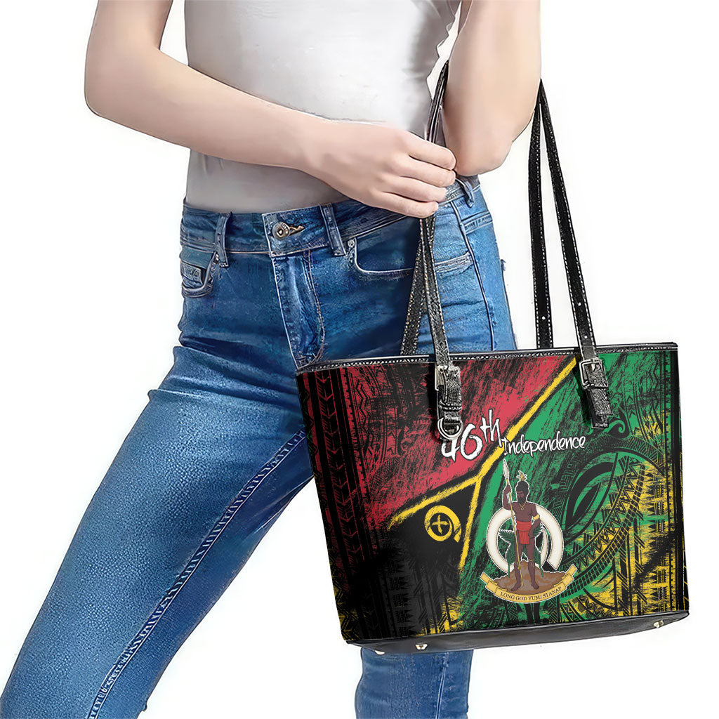 Vanuatu 46th Year Anniversary Leather Tote Bag Vintage Grunge Vanuatu Flag Heritage