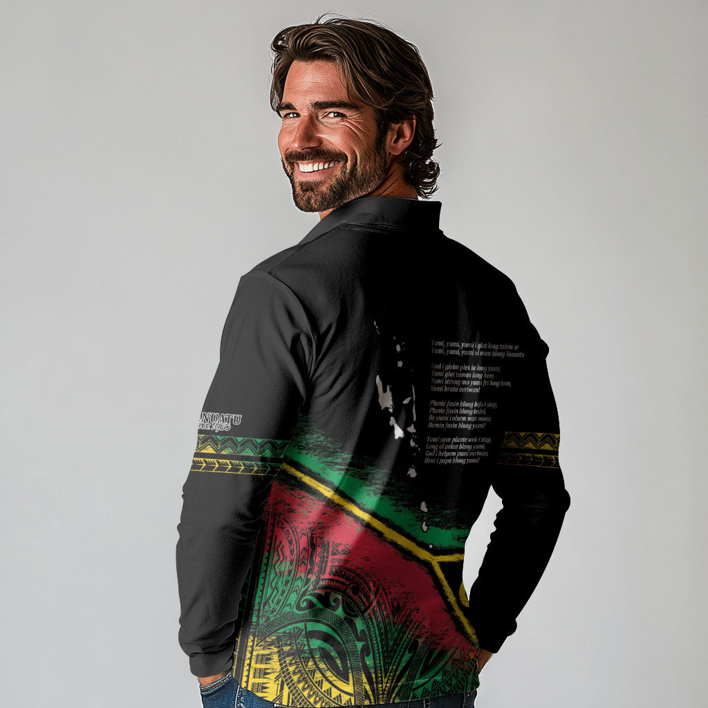 Vanuatu 46th Year Anniversary Long Sleeve Polo Shirt Vintage Grunge Vanuatu Flag Heritage