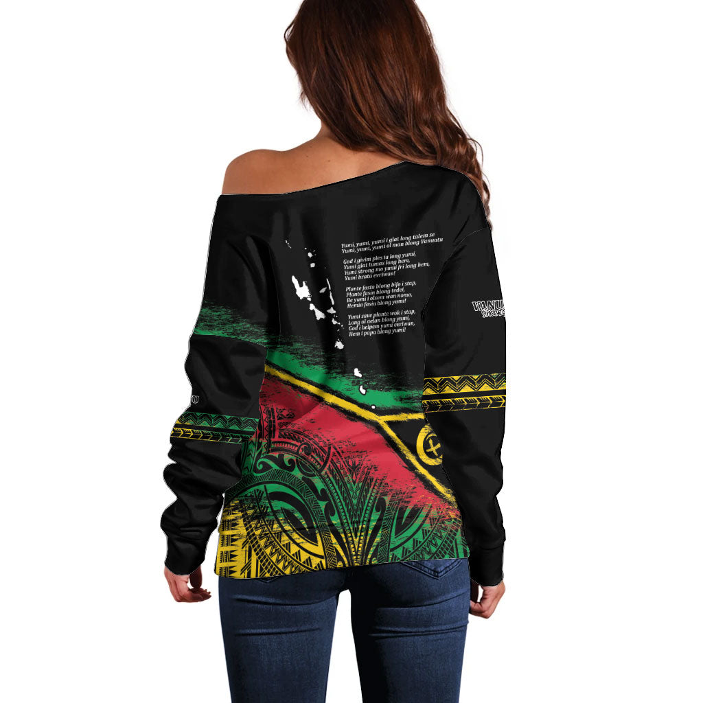 Vanuatu 46th Year Anniversary Off Shoulder Sweater Vintage Grunge Vanuatu Flag Heritage