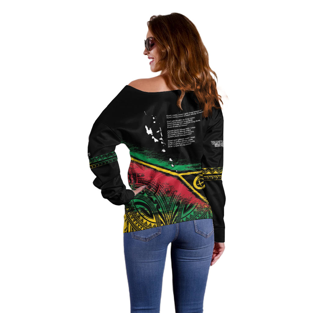 Vanuatu 46th Year Anniversary Off Shoulder Sweater Vintage Grunge Vanuatu Flag Heritage