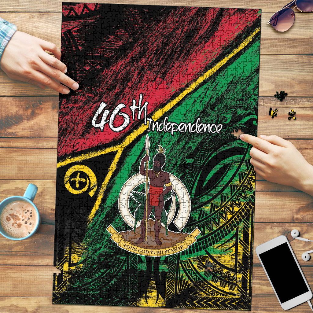Vanuatu 46th Year Anniversary Puzzle Vintage Grunge Vanuatu Flag Heritage
