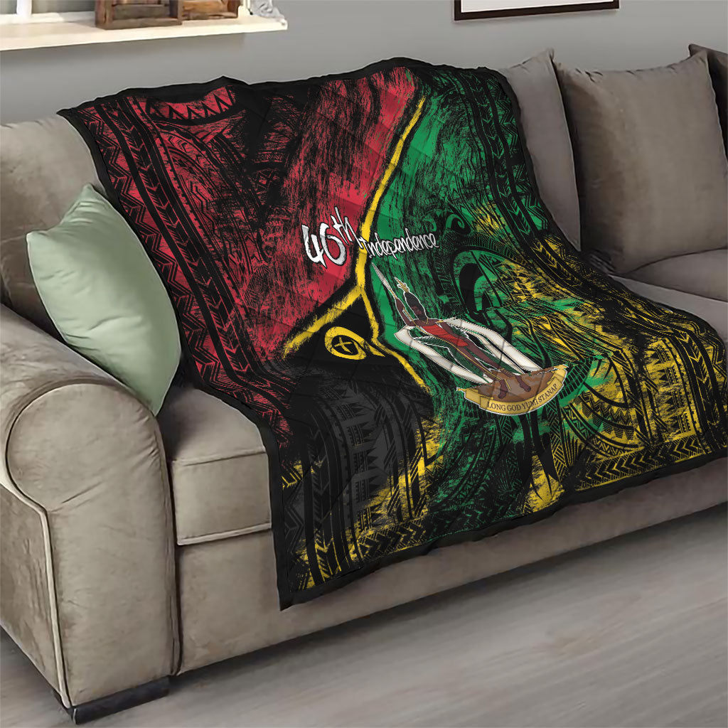 Vanuatu 46th Year Anniversary Quilt Vintage Grunge Vanuatu Flag Heritage