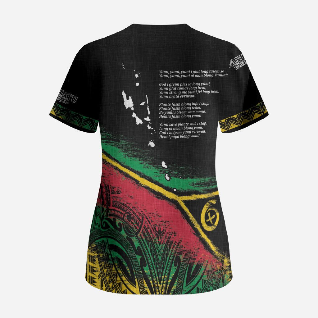 Vanuatu 46th Year Anniversary Scrub Top Vintage Grunge Vanuatu Flag Heritage