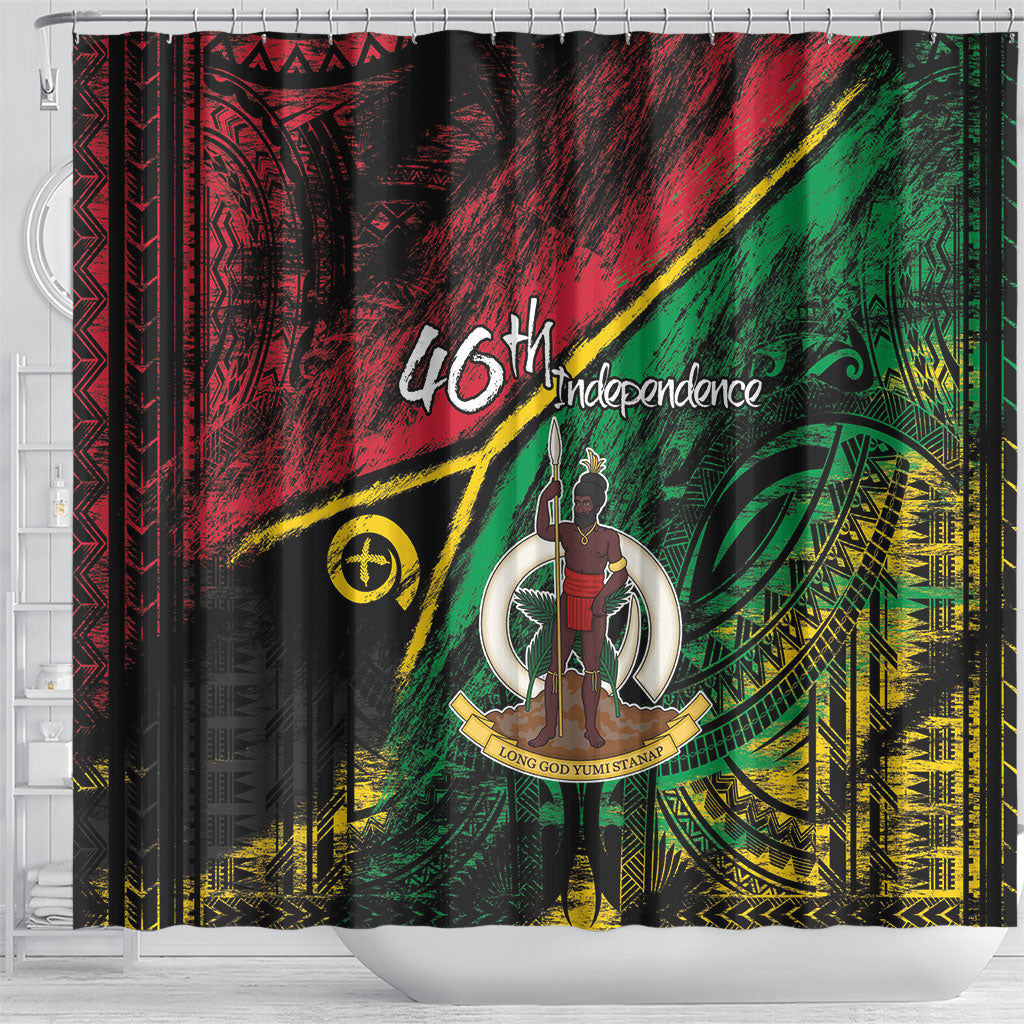 Vanuatu 46th Year Anniversary Shower Curtain Vintage Grunge Vanuatu Flag Heritage
