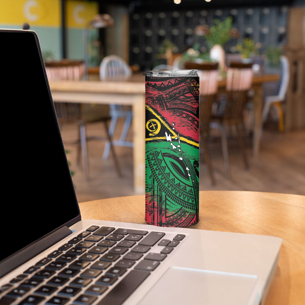 Vanuatu 46th Year Anniversary Skinny Tumbler Vintage Grunge Vanuatu Flag Heritage